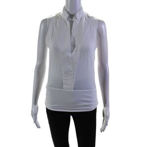 Movetes Womens Solid White Bamboo Blend V-neck Sleeveless Blouse Top Size 6